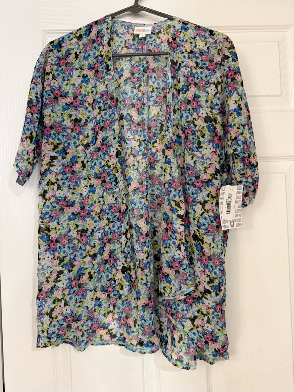 LuLaRoe Bianka Girls Floral Kimono Cover-Up - Blue Multi